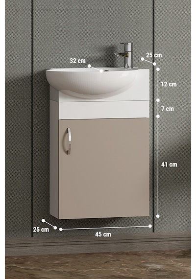 Lale 45 Cm Beyaz-selenit Mdf Seramik Lavabolu Asma Alt Banyo Dolabı