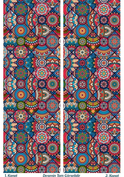 Anatolia 10 Desenli Süet Oturma Odası Salon Fon Perde Baskılı Ekstrafor Büzgü 2 Kanat Prd-1101 Çok Renkli