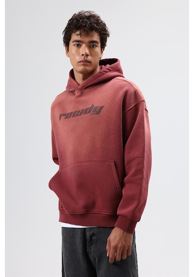 Vamos Oversize Baskılı Yıkamalı Hoodie Bordo