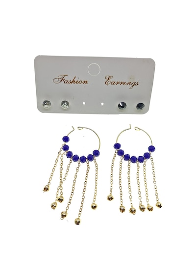 X-lady Accessories Altın Renk Mavi Boncuk Şık Sallantılı El İşi Kombin Küpe - 2231 Çok Renkli