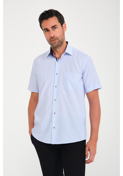 Klasik Kısa Kol Keten Cotton Garneli Hediye Kutulu Erkek Gömlek Fs-000748 - Açık Lacivert-1679