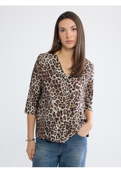 Lcw Everyday Bej Kaçık Yaka Leopar Desenli Bluz