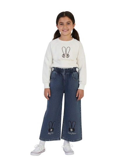 Erdem Kıds Kız Çocuk Bayramlık Günlük - Casual Geniş-bol Paça Palazzo Kot Pantolon-sweatshirt İkili Takım Beyaz - Mavi Beyaz - Mavi Erdem Kıds Kız Çocuk Bayramlık Günlük - Casual Geniş-bol Paça Palazzo Kot Pantolon-sweatshirt İkili Takım Beyaz - Mavi Beyaz - Mavi