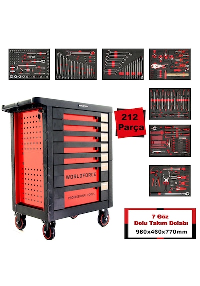 Worldforce 212 Parça Dolu Takım Dolabı 7 Çekmece Eko Paket
