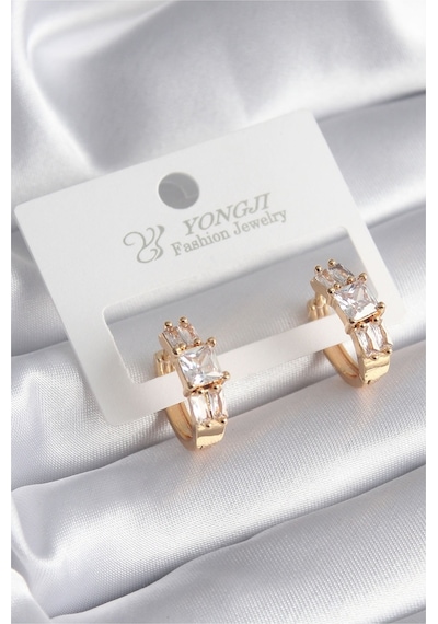 Ezoconcept Pirinç Gold Renk Kare Zirkon Taşlı Kadın Küpe Çok Renkli