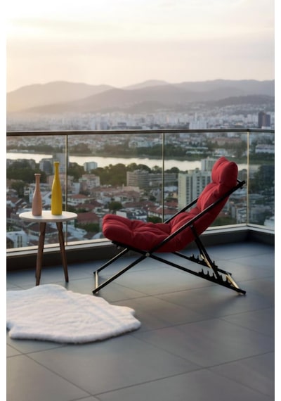 Napper Katlanabilir Kırmızı Şezlong - Su Geçirmez Kumaş, Metal İskelet, Balkon Ve Bahçe Sandalyesi Kırmızı