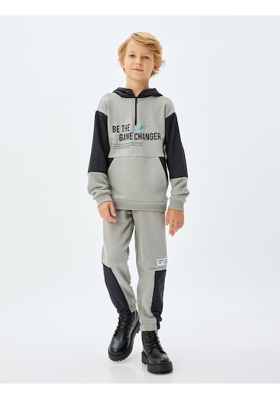 Koton Jogger Eşofman Altı Renk Bloklu Beli Bağlamalı Cepli Gri 5wkb40123tk Gri