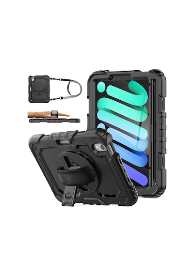 Apple Uyumlu iPad  Mini 7 A17 Pro Kılıf Askılı Yüksek Koruma Defender Standlı Case Kılıf