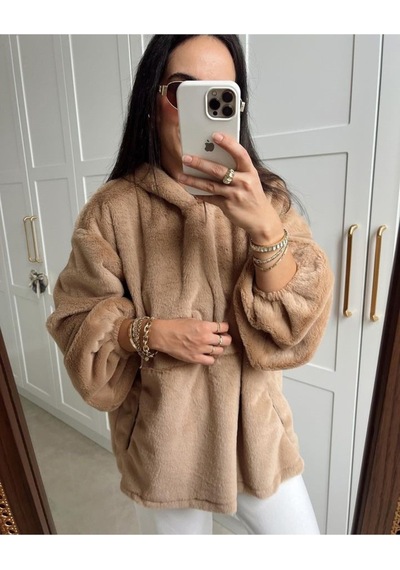 Fashion Friends Pofuduk Yumuşacık Gizli Cepli Kapşonlu Salaş Geniş Kadın Sweat Sütlü Kahve Kahverengi Fashion Friends Pofuduk Yumuşacık Gizli Cepli Kapşonlu Salaş Geniş Kadın Sweat Sütlü Kahve Kahverengi