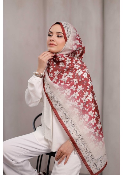 Mimiyum Flora Desen Soft Şal Bordo Ekru Çok Renkli