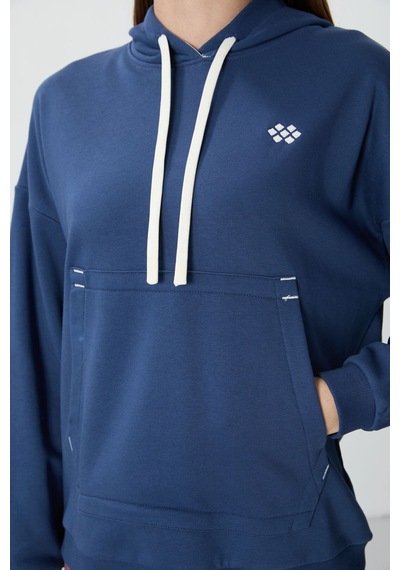 Tommy Life Parlament Kompakt Pamuklu Kalın Pürüzsüz Dokulu Kapüşonlu Oversize Fit Kadın Sweatshirt - 97291 Parlament Mavisi