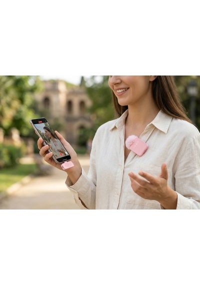 Puffmic Pembe Tüylü Kablosuz Tekli Yaka Mikrofonu Type-c Lighting Uyumlu Canlı Yayın Mikrofonu
