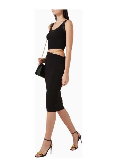 Elisabetta Franchi Jewel Snake, Triko, Zincir Detaylı Işıltılı Midi Etek Siyah