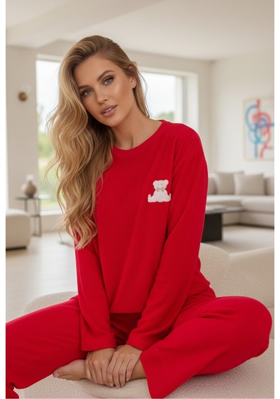 Siyah İnci Havlu Kumaş Örme Pijama Takım25226007 Kırmızı