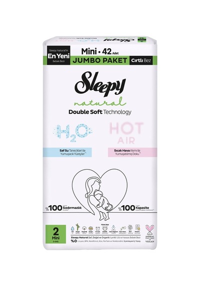 Sleepy Natural Double Jumbo Bebek Bezi Mini 42 Adet - Ultra Hassas Ciltler İçin 6'li Avantaj Pa Tarı 5 - 6 Numara