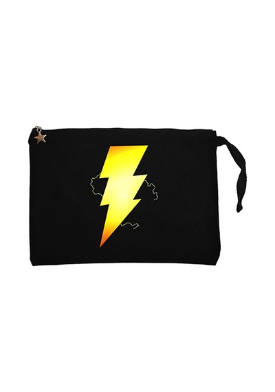 Shazam Logo Siyah Clutch Astarlı Cüzdan / El Çantası Siyah