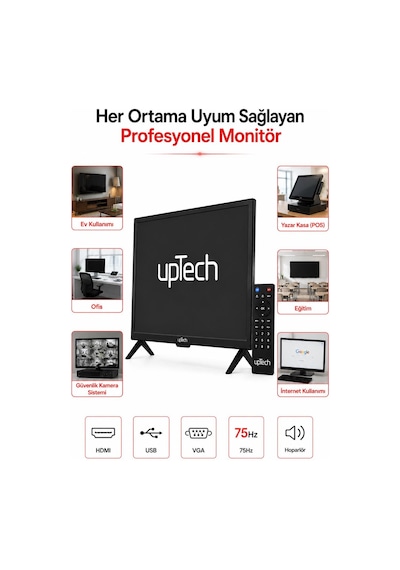 Uptech 19" Sesli Uzaktan Kumandalı 75hz 5ms Hdmı Vga Geniş Ekran Monitör