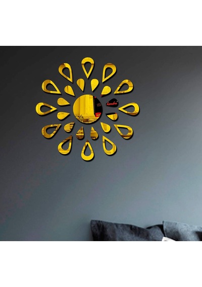 Güneş012 Model Modern Tasarım Mdf Üzeri Akrilik Duvar Dekorasyon Ürünleri Gold Renk 50 X 50 Cm