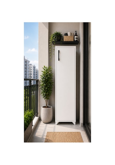 Çok Amaçlı Dolap 3 Raflı Tek Kapaklı Beyaz Düzenleyici Dolap 40x30x106 Cm Beyaz Beyaz