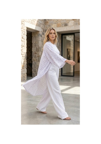 Lila Mare Pamuk Kumaşlı Handmade Özel Tasarım Kimono Renkli Renkli