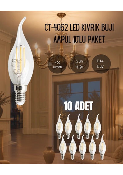 Cata Ct-4062 Led Kıvrık Buji Ampul 4w Günışığı - 10 Lu Paket