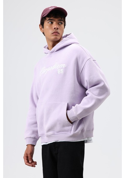 Vamos Oversize Baskılı Kapüşonlu Hoodie Lila