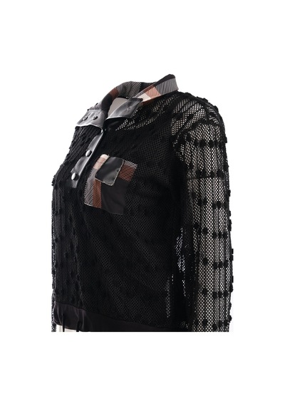 Vedi Oversize Uzun Kol Minimalist File Detaylı Kadın Bluz Siyah