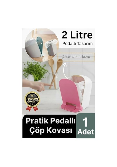 Yeni Tasarım Pratik Şık Tezgah Üstü Çocuk Odası Mutfak Wc Banyo Ayak Pedallı Çöp Kovası Kutusu 2 Lt Çok Renk