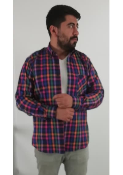 Tousus Regular Fit Ekose Likralı Erkek Gömlek Kls-4008-tss Lacivert