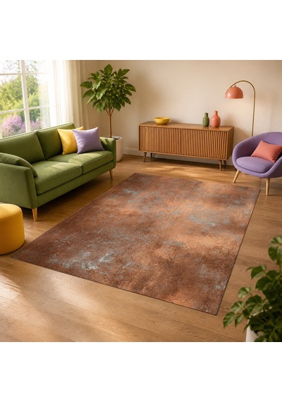 Kartela Halı Grunge Halı Kaymaz Taban Makinede Yıkanabilir Halı Bakır - 80 X 120 Cm