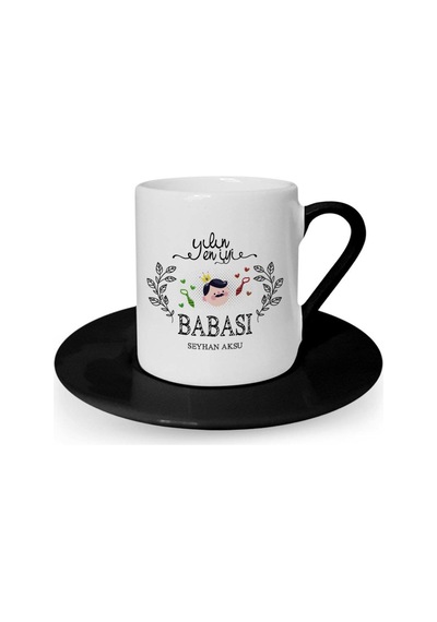 Kişiye Özel Yılın En İyi Babası Siyah Türk Kahvesi Fincanı - 1