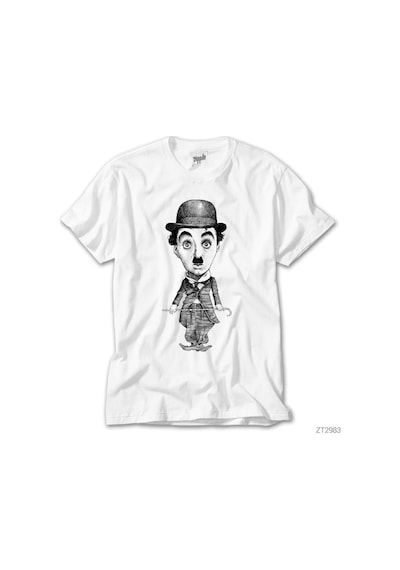Charlie Chaplin Karikatür Beyaz Tişört Beyaz
