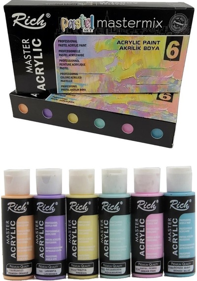 Rich Mastermix Akrilik Boya 12 Renk 60 Ml 1 Paket Pastel Ve Ana Renkler Akrilik Boya 12 Li Profesyonel Tuval Canvas Çok Renkli