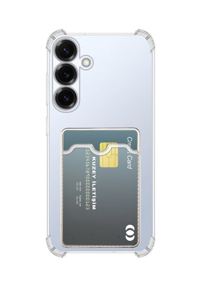 Samsung Galaxy S25 Plus İle Uyumlu Kapak Kamera Korumalı Kartlıklı Darbe Emici Şeffaf Silikon Kılıf