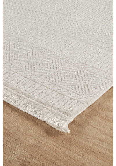 Mariesse Home Jasmine Serisi Bambu Dokulu Modern Sık Dokuma Koridor Kesme Yolluk Dokuma Makine Halısı E503 Krem