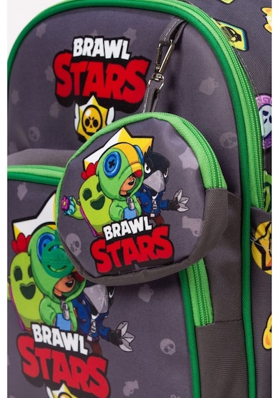 Waddell Deri Baskılı Brawl Stars Baskılı Erkek Çocuk Kreş Anaokul Okul Öncesi Çantası Küçük Cüzdan Hediyeli Gri