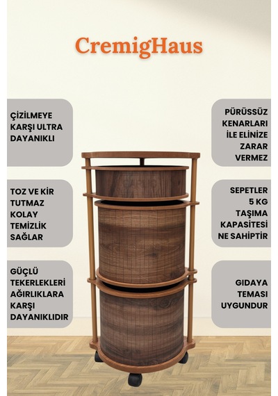 Ahşap Sebzelik Geleneksel Tasarım Yuvarlak Kemençe Desenli 2 X 7 + 3 Kg Kapasiteli Hazır Gönderim Diğer