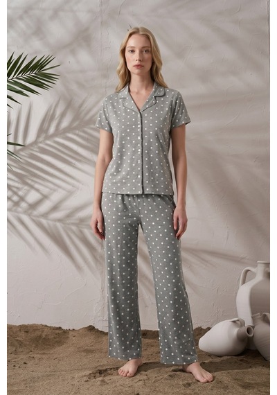 Relax Mode Kadın Gri Viskon Gömlek Pijama Takımı - Lb1002r