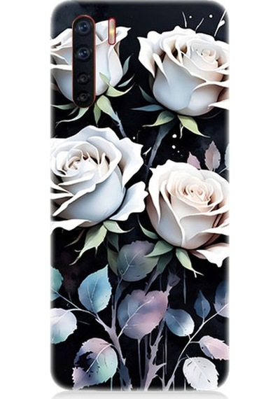 Oppo Reno 3 Uyumlu Beyaz Güller Sessizliği Desenli Silikon Kılıf Çok Renkli
