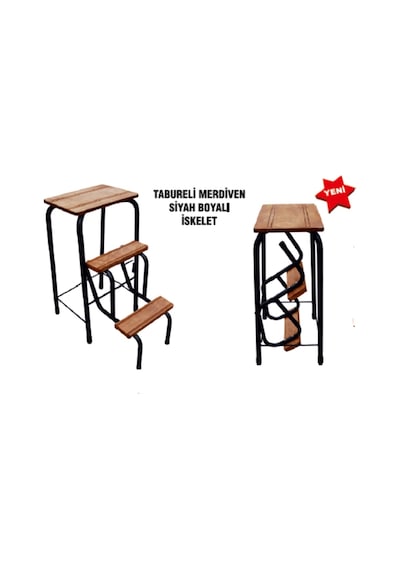 Cevahir Katlanır Merdiven Tabure Siyah Boyalı Ceviz Renk... Cevahir Katlanır Merdiven Tabure Siyah Boyalı Ceviz Renk...