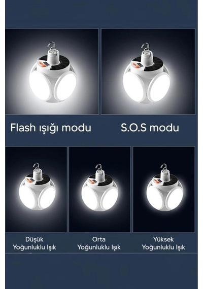 Technosmart 5 Kanatlı Katlanır Solar Ve Usb Şarjlı Asılabilir Kamp Ve Acil Durum Lambası Ip65