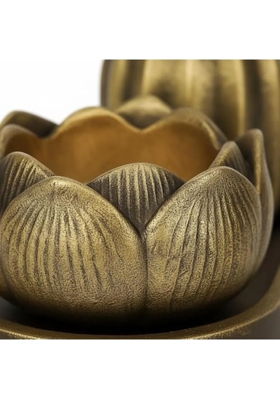 Mireva Lotus Tealight Mumluk Ve Mini Vazo Seti Dekoratif Tepsi Üzerinde Altın Renk Mumluk Seti, Masa &amp Sehpa E Çok Renkli