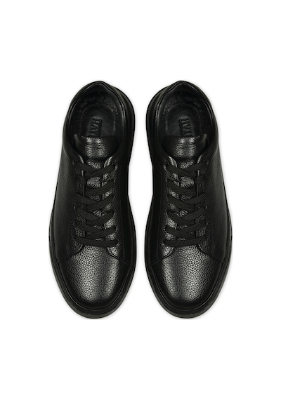 Hatemoğlu Casual Bağcıklı Erkek Deri Sneakers - Siyah
