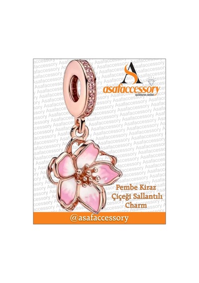 Pembe Kiraz Çiçeği Sallantılı Charm Asafaccessory Gümüş