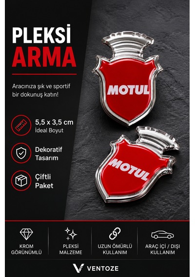 2 Adet Krom Görünümlü Pleksi Arma Oto Dekoratif Etiket Çiftli Set 5,5x3,5 Cm Beyaz-Kirmizi
