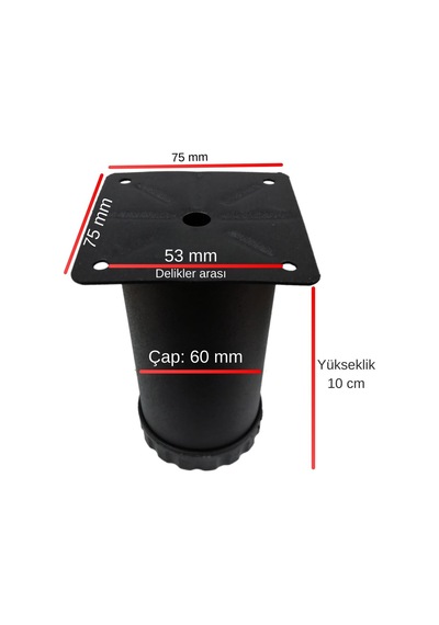 Cateksss 60 Lık Tablalı Ayarlı Ayak 10 Cm Texture Siyah - 2 Li Paket