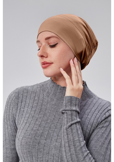 Sonbaharmoda Kadın Tesettür Hazır Pratik Geçmeli Bone Lastikli Kaymaz Sütlü Kahve Sütlü Kahverengi