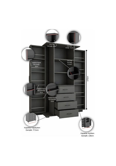 Aeka Ae-2204 Avrasya Çok Amaçlı 2 Kapaklı Raflı Çekmeceli Kiler Mutfak Dolabı Modern Tasarım 170x138x77,5 Antrasit/gri Aeka Ae-2204 Avrasya Çok Amaçlı 2 Kapaklı Raflı Çekmeceli Kiler Mutfak Dolabı Modern Tasarım 170x138x77,5 Antrasit/gri