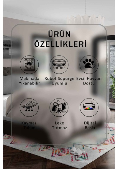 Yıkanabilir Kaymaz Taban Dijital Baskılı Halı Ve Yolluk Leke Tutmaz Salon & Mutfak Halısı - 0285 Gri