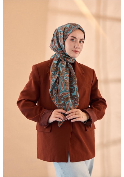 Silk Home Yaz Esintisi Eşarp 150002-18 Turkuaz, Parlak Turuncu, Tarçın, Yeşil, Pudra